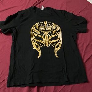 Men's Black Ray Mysterio T-Shirt with Gold Graphic